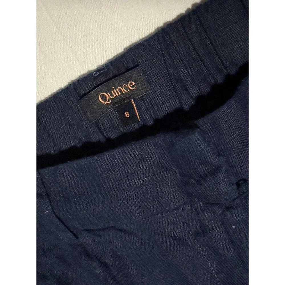 Quince 100% European Linen Pleated Trouser Pants Size 8 Navy Career Casual